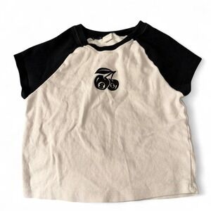 La Luna 8 Ball Cherry Raglan Baby Tee White Black Short Sleeve Graphic Top M